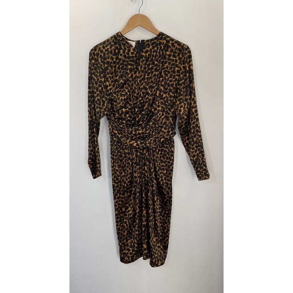 Miss O By Oscar De La Renta Silk Dress Gold Black Abstract Animal Print 6 CHECKK